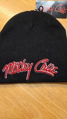 Mötley Crüe Beanie Hat Black Red White Logo NWT Official Global Merch Rock Off